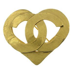 CHANEL CC Logos Heart Motif Brooch Gold-plated Corsage 95P Accessories 58213